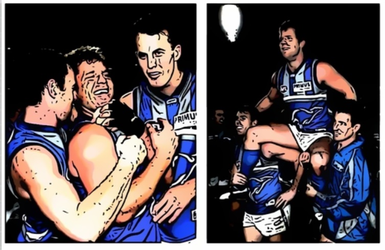 North celebrate Glenn Archer's 250th game with thrilling victory over the Swans in 2004. One of The Pinch Hitters Top Five Kangaroos Wins of the 21st Century.