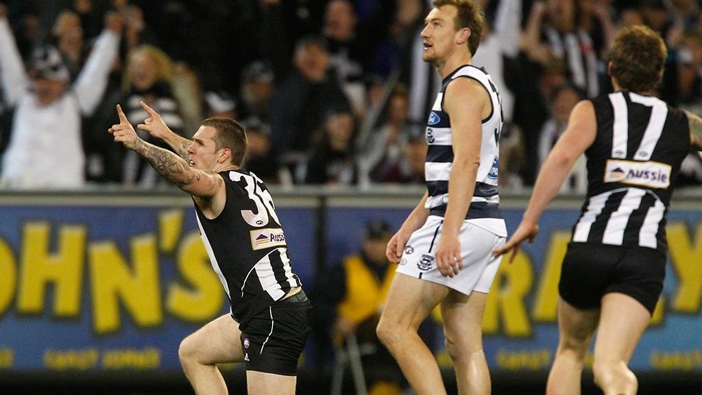 Dane Swan celebrates Collingwood's 2010 Prelim Final victory one of the Pinch Hitters Top Six Magpies Moments of the 2010's.